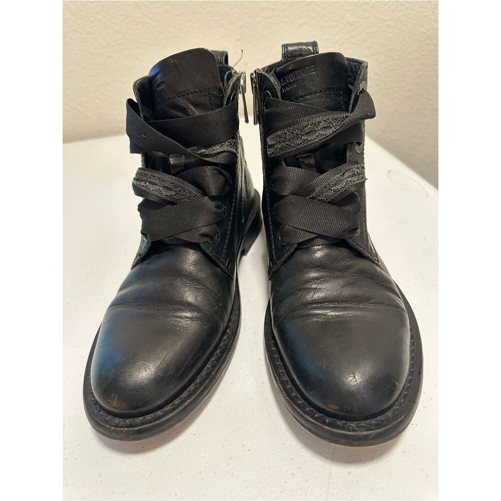 Zadig & Voltaire Laureen Roma Leather Combat Boots 40 Skull Feather